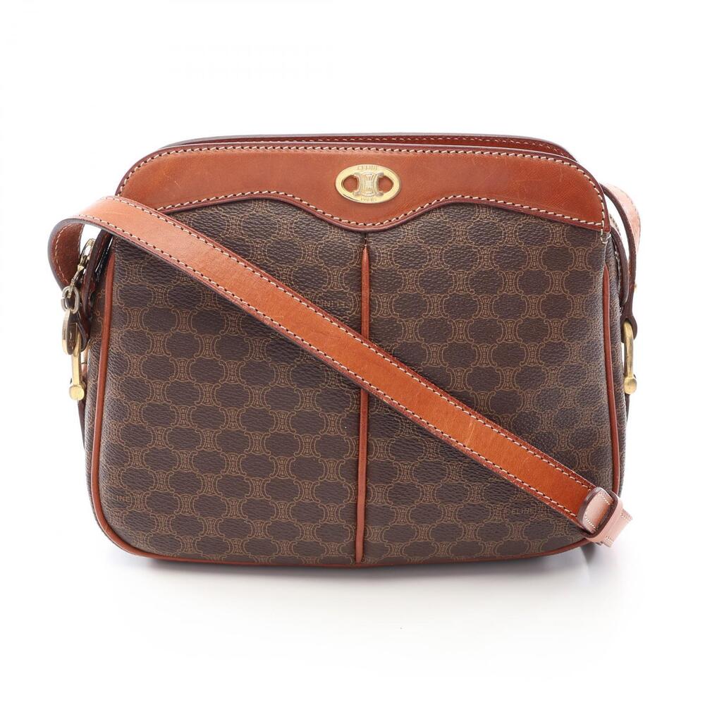 Celine Macadam Shoulder Bag Canvas Leather Brown